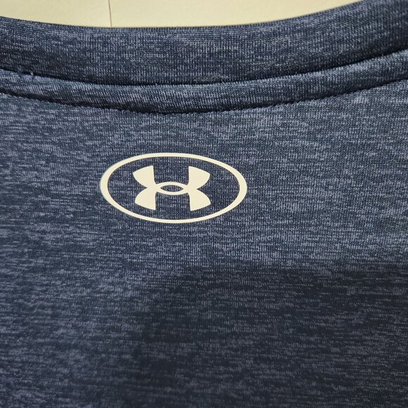 Under Armour NEW Women's V-neck Short Sleeve Blue Black Loose Work Out Shirt- XL - Picture 7 of 7